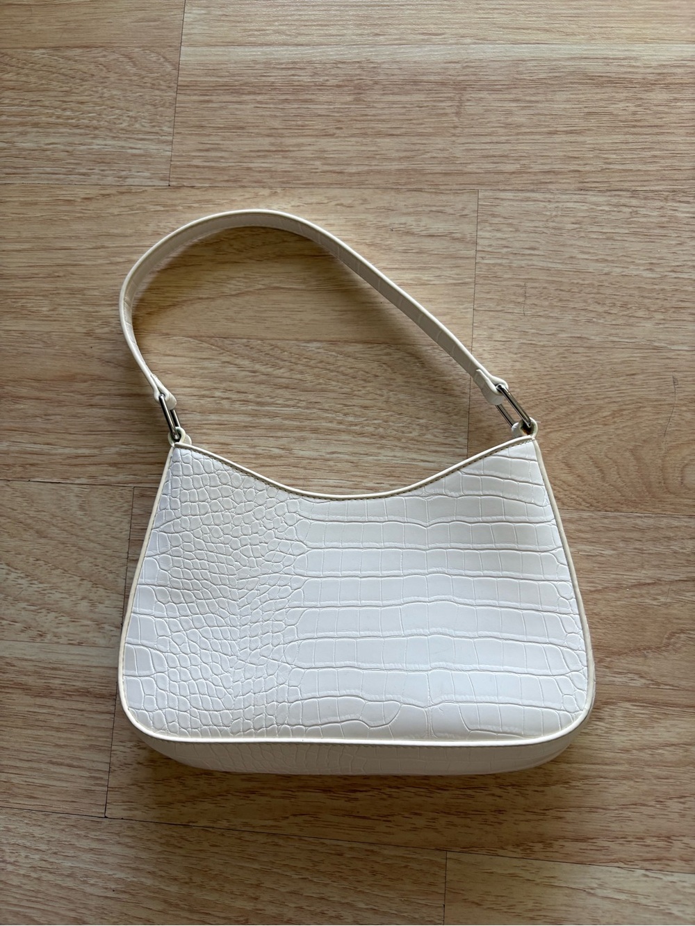 Croc-Embossed Cream Shoulder Bag